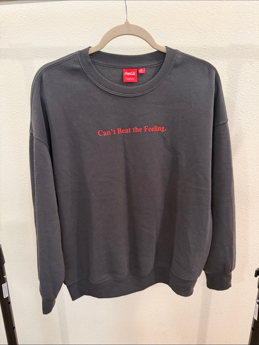 Coca Cola Charcoal Crewneck with Red Script Slogan